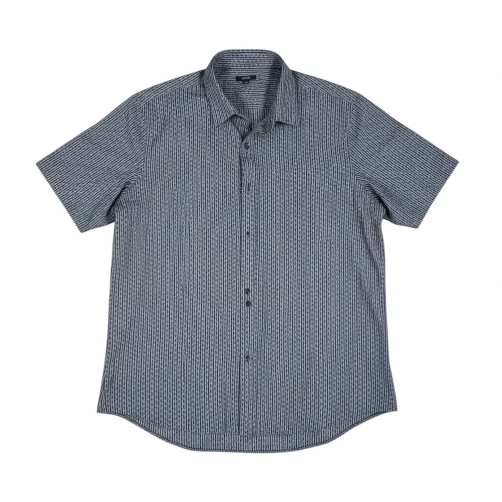 Alfini Mens Casual Short‎ Sleeve Shirt XXL Black & Gray Stripe